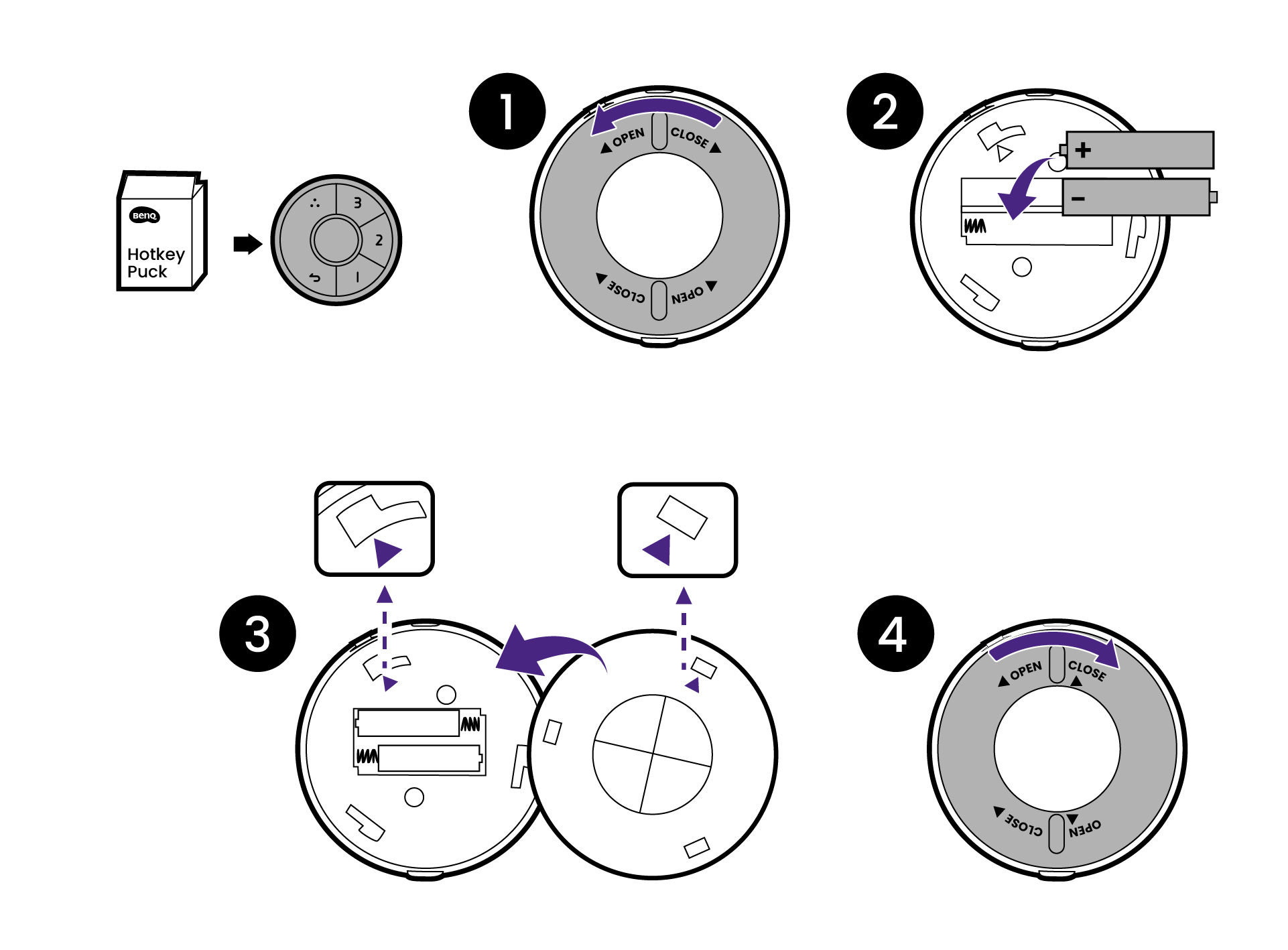 Install AAA batteries to Hotkey Puck G3.