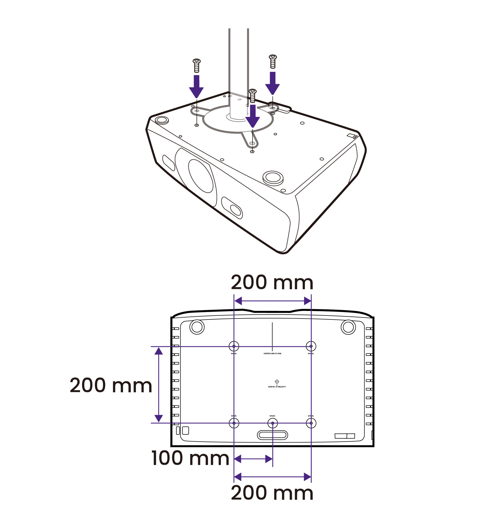 Attach the projector to a compatible ceiling mount.