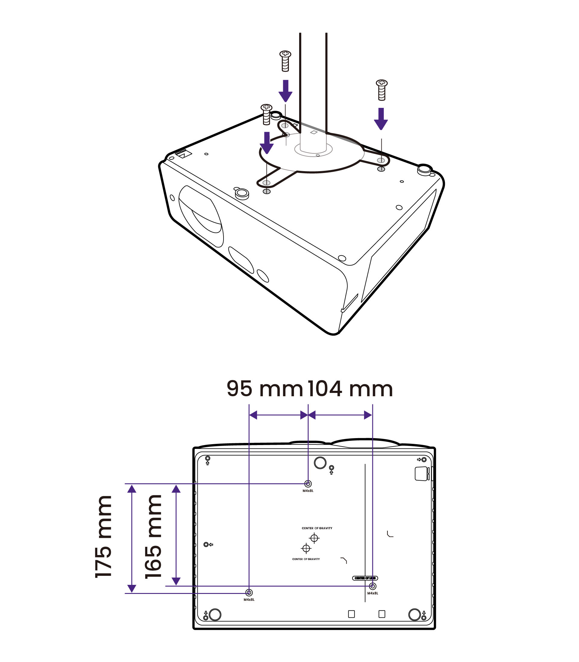 Attach the projector to a compatible ceiling mount.