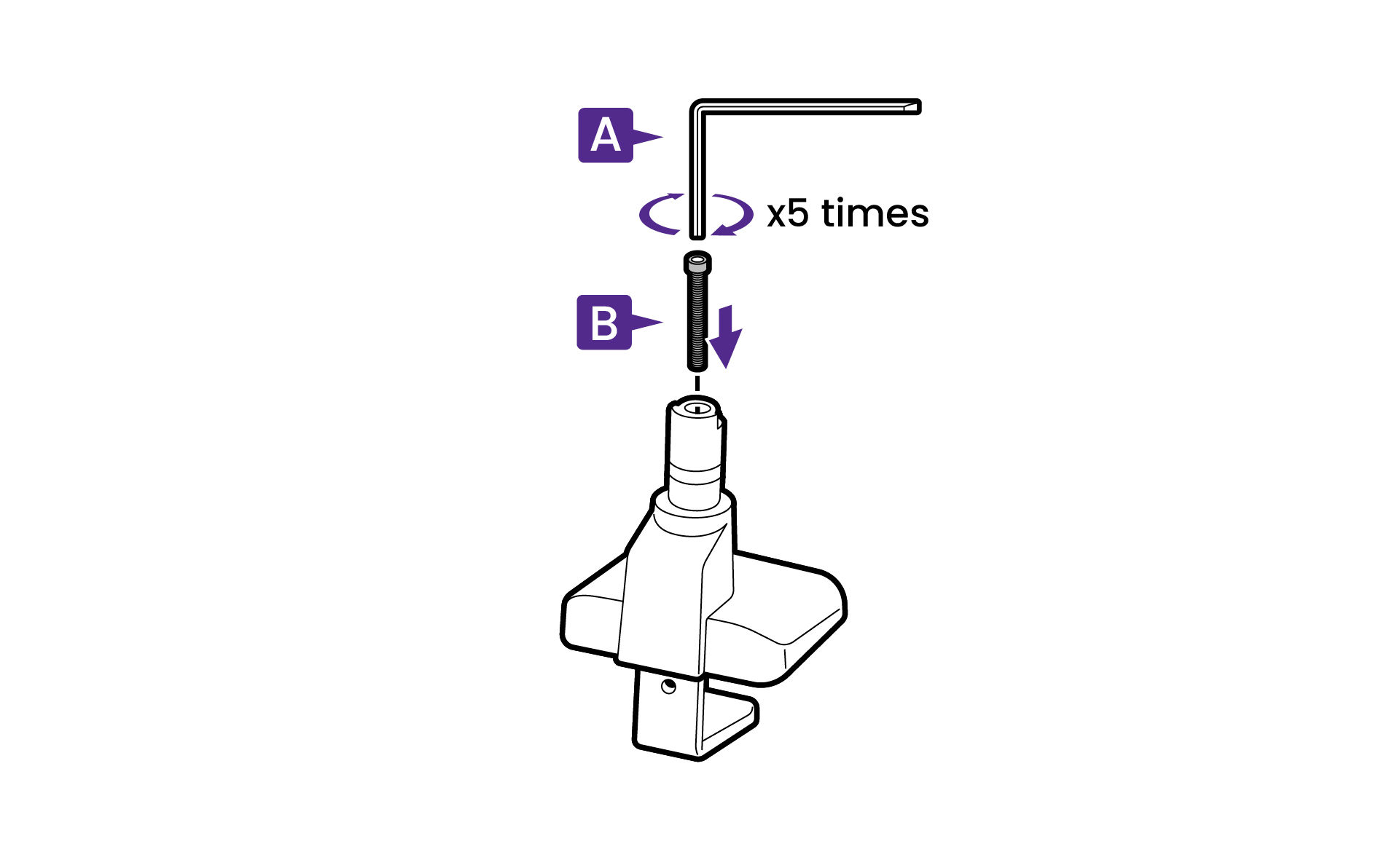 Fix c-clamp and the mount base with the clamp screw and the 5 mm Allen key. Do not tighten the screw all the way down at this moment.