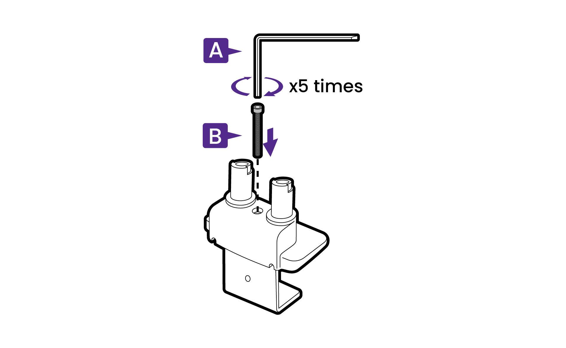 Fix c-clamp and the mount base with the clamp screw and the 5 mm Allen key. Do not tighten the screw all the way down at this moment.