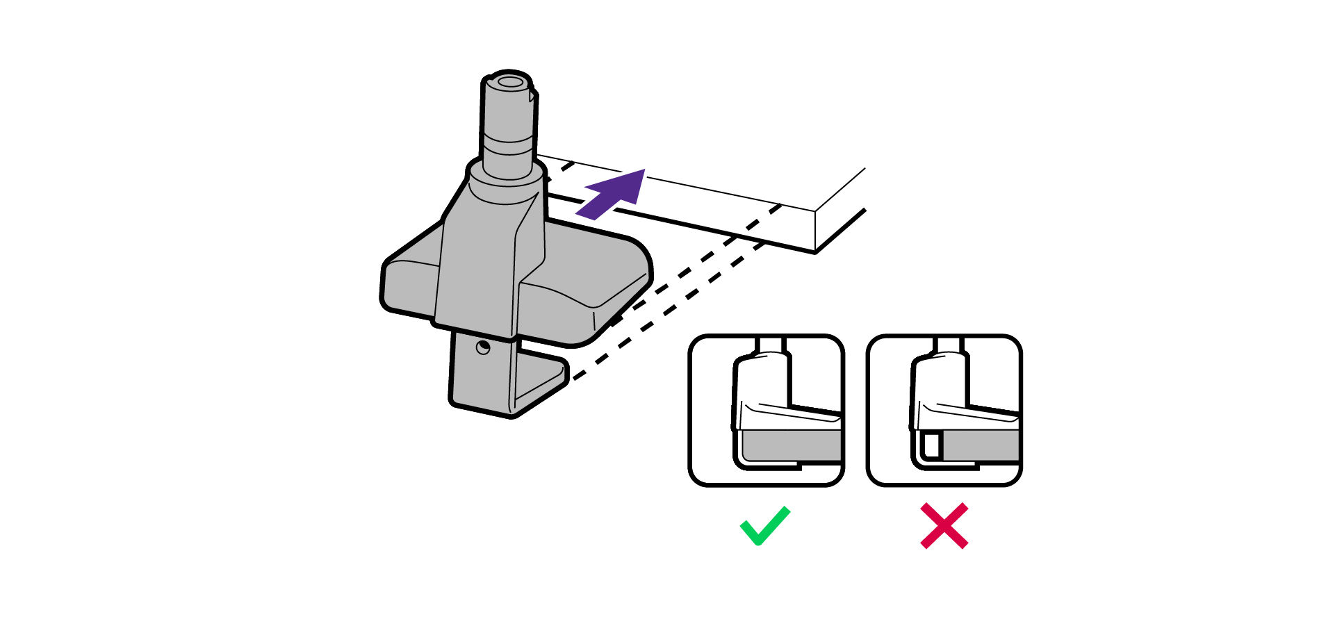 Attach the mount base together with the c-clamp to your desk. Hold the parts carefully and keep them from falling.
