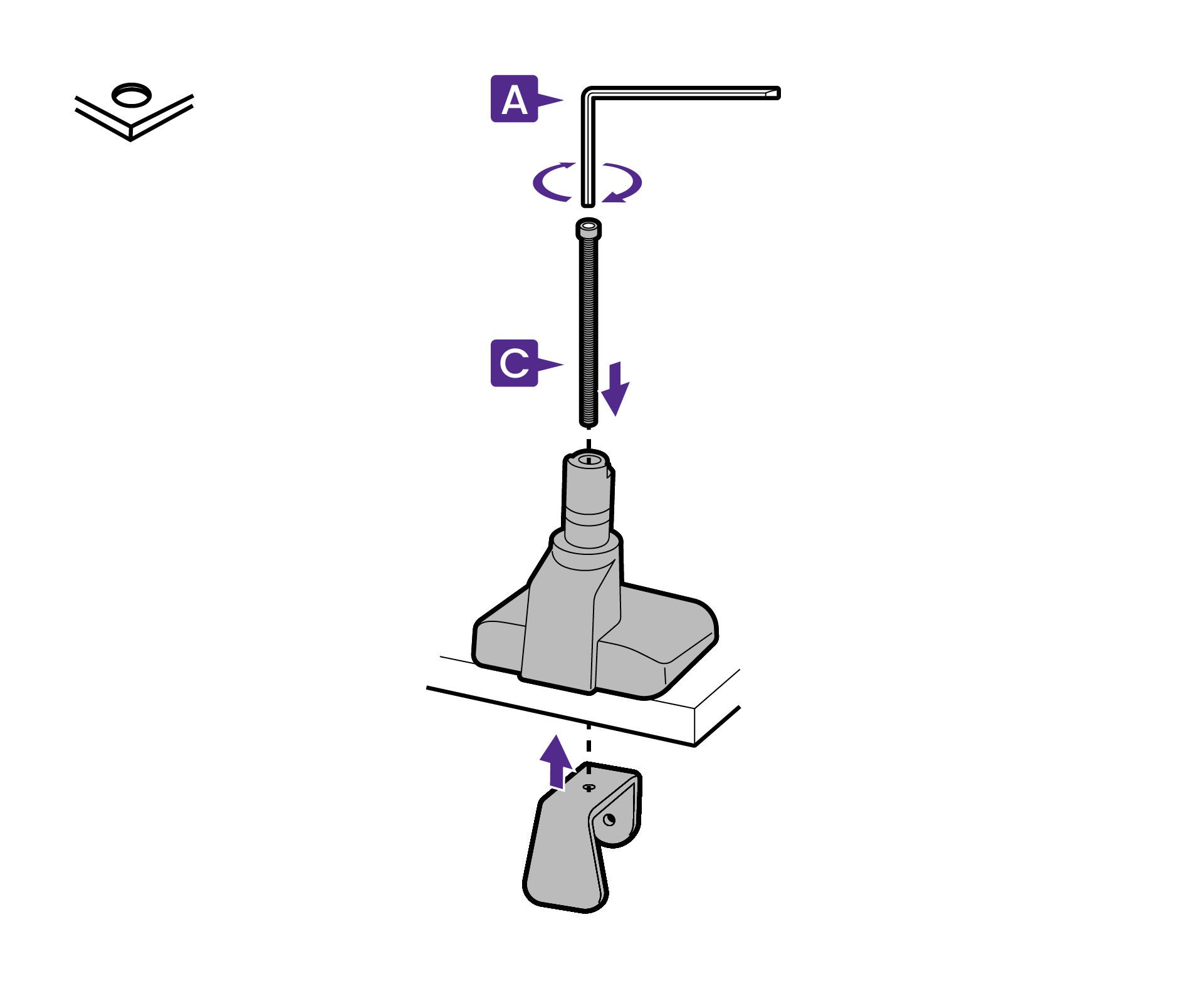 Turn the c-clamp and fix it and the mount base with the grommet screw and the 5 mm Allen key.