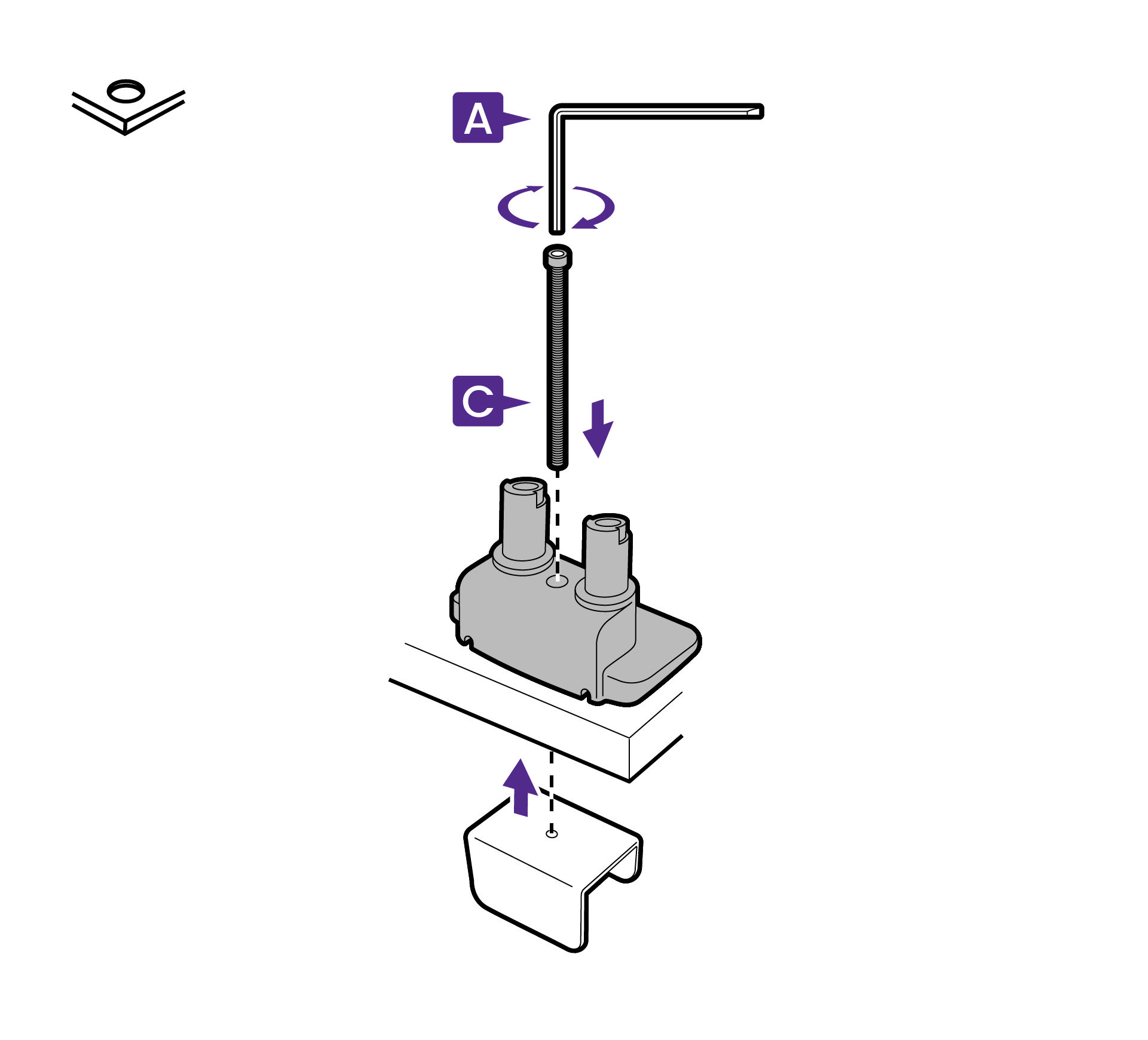 Turn the c-clamp and fix it and the mount base with the grommet screw and the 5 mm Allen key.