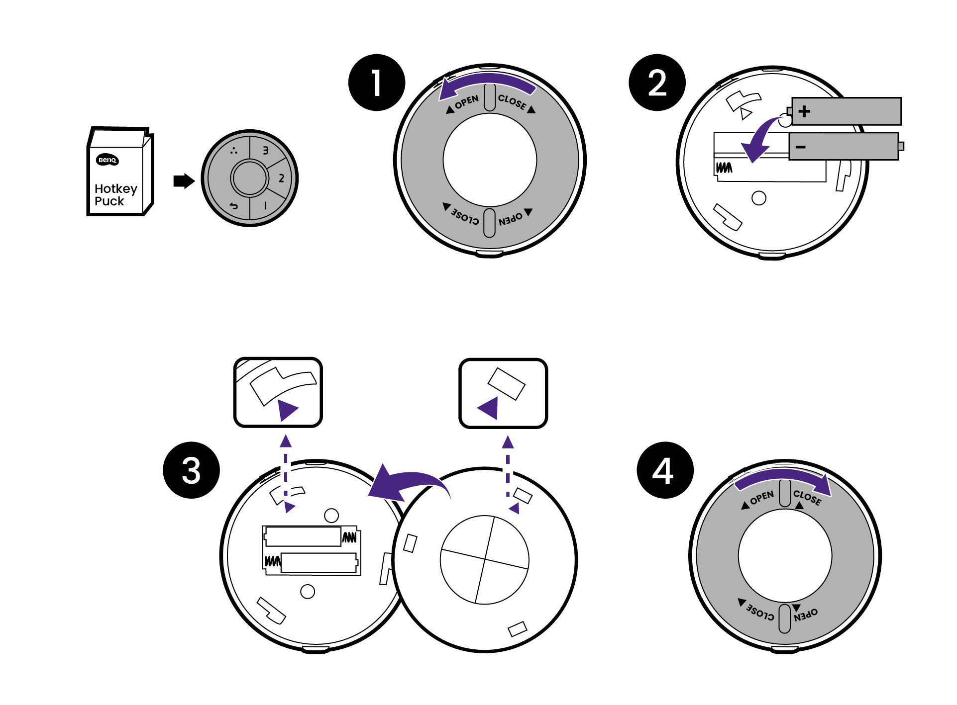 Install AAA batteries to Hotkey Puck G4.