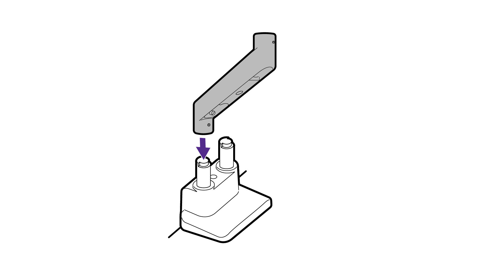 Align the lower arm with the mount base and place it properly without the metal part being seen.