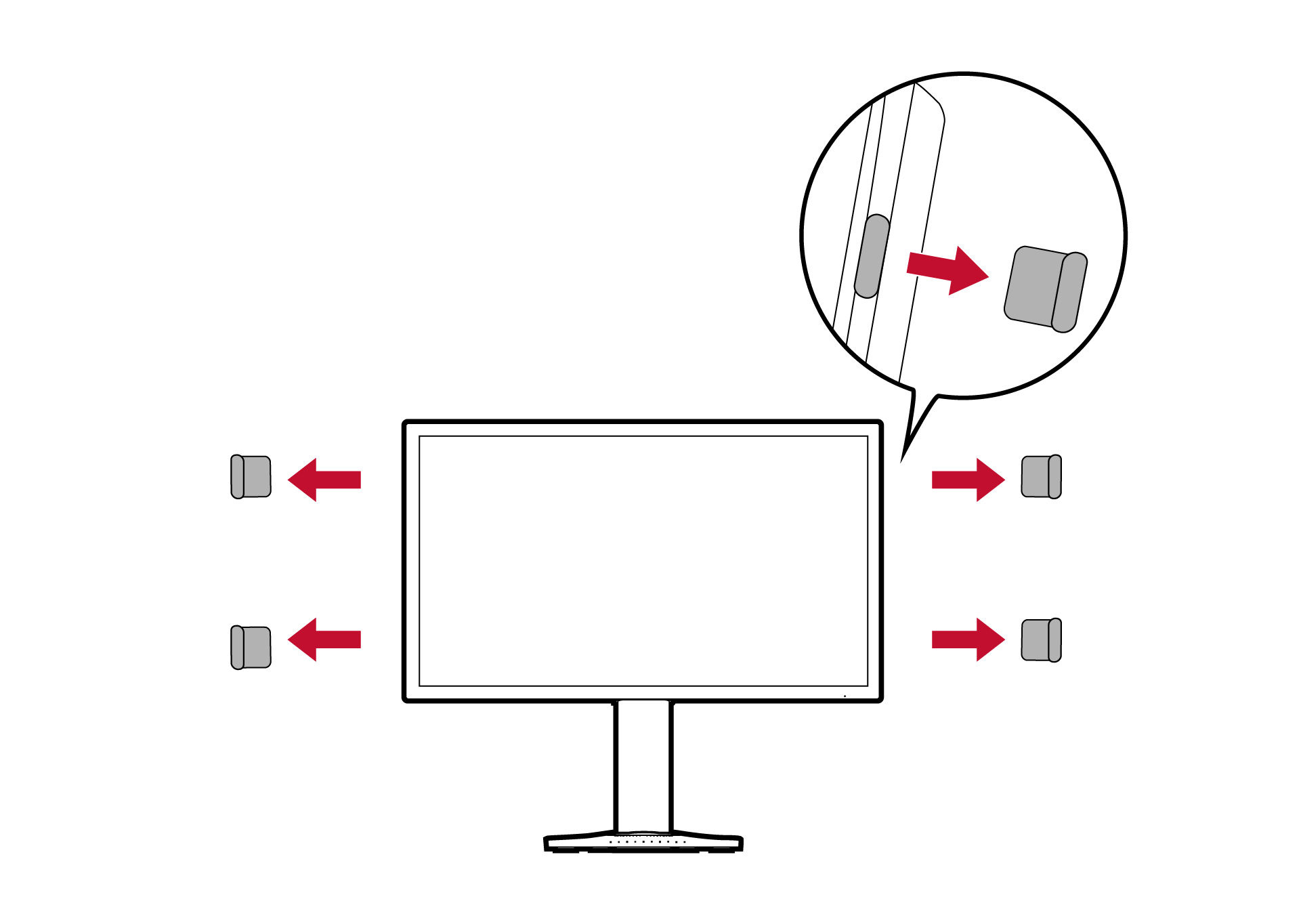 Remove the stickers and the rubbers on both sides of the monitor.