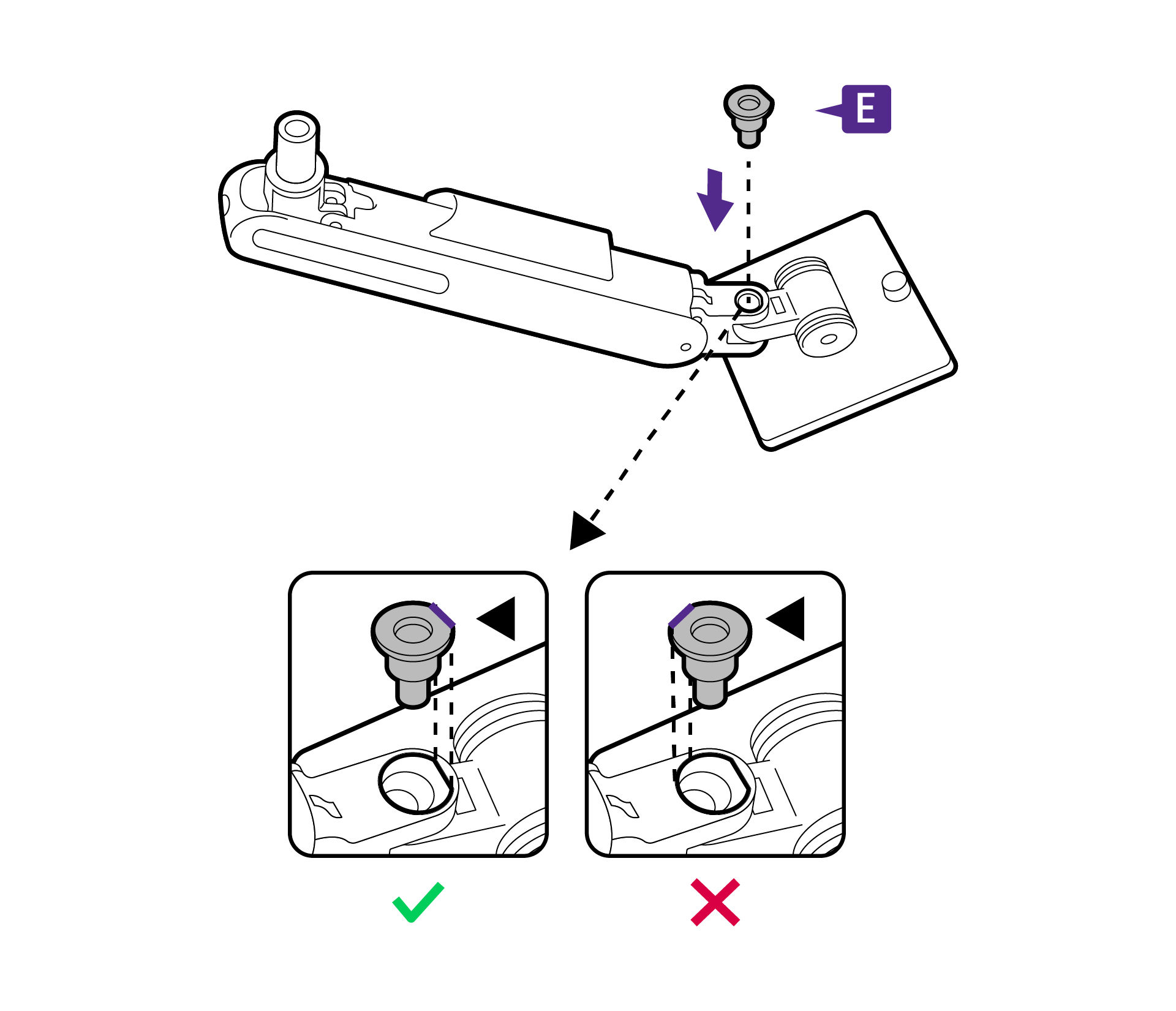 Align the hinge joint with the holes properly.