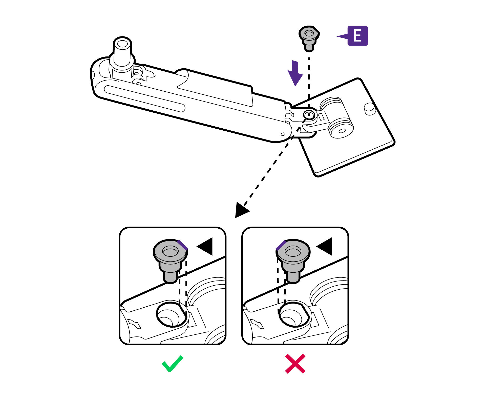 Align the hinge joint with the holes properly.