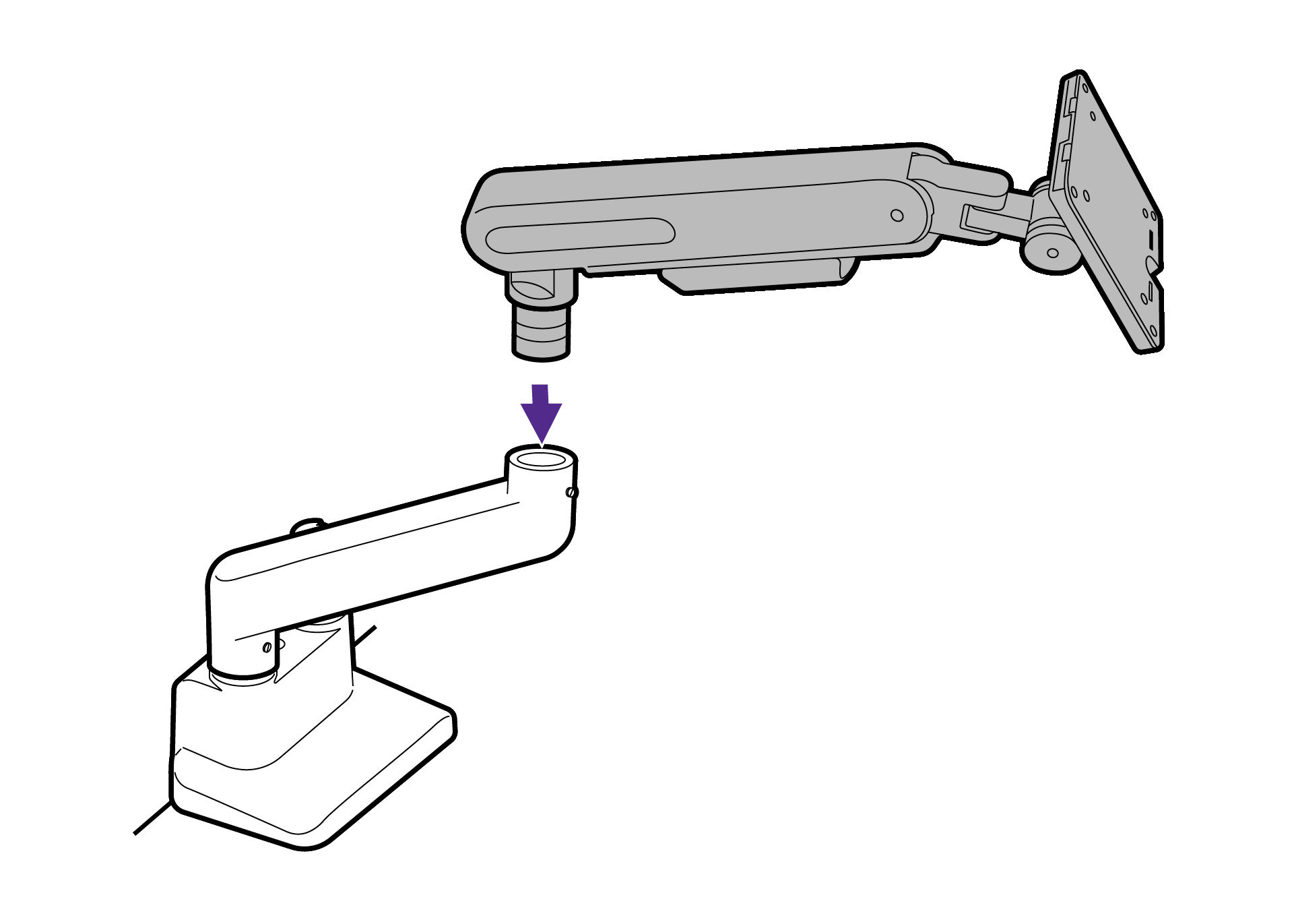 Align the upper arm with the lower arm and place it properly without the metal part being seen.