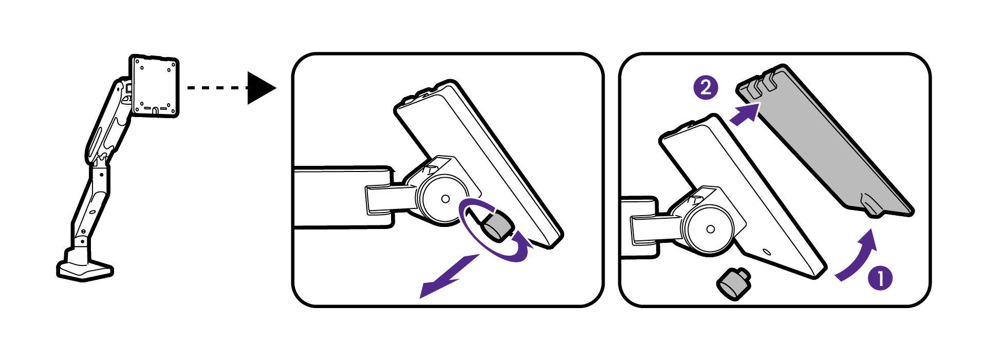 Release the thumbscrew on the display bracket and detach the VESA plate.