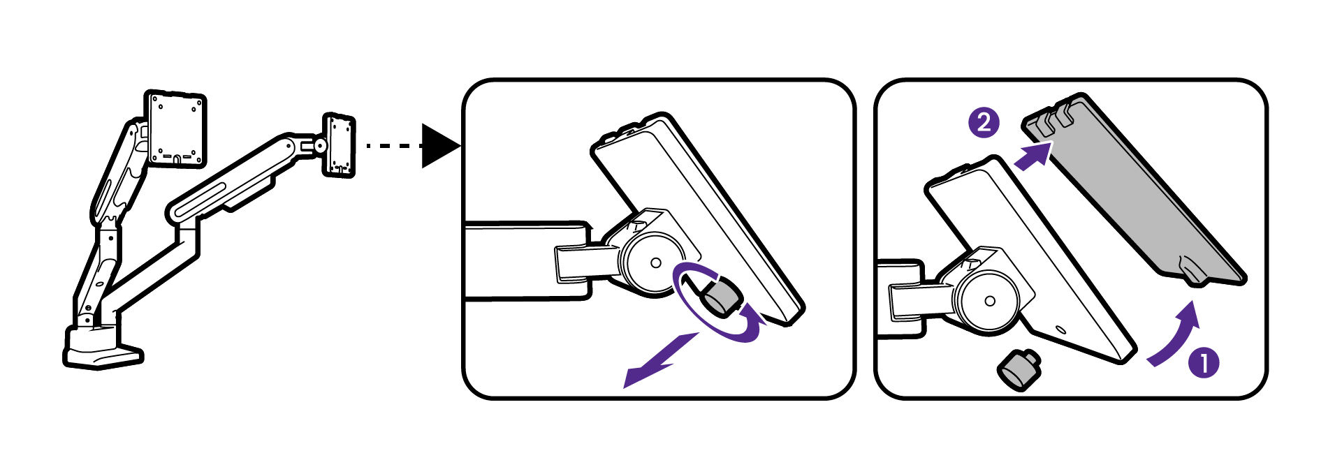 Release the thumbscrew on the display bracket and detach the VESA plate.