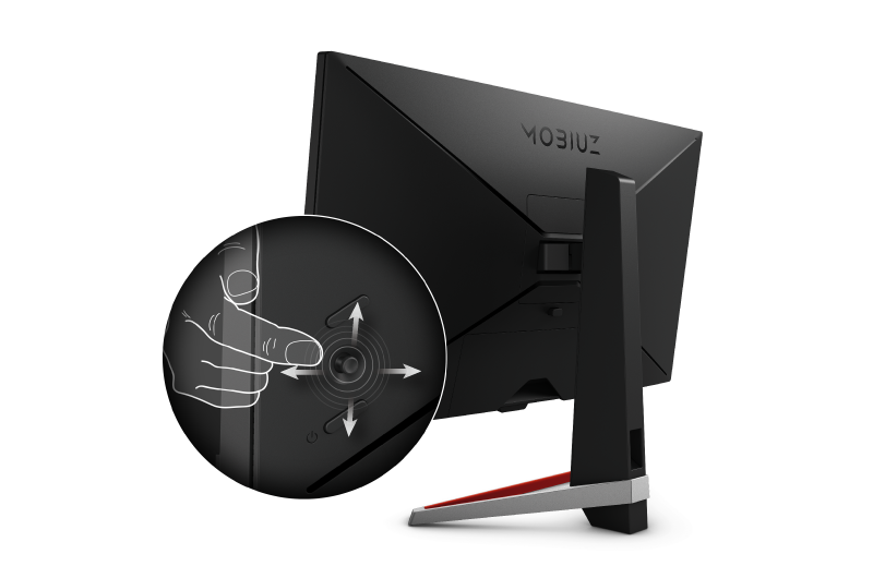 BenQ MOBIUZ EX2510S_EX2710S 5-irányú navigátor A legfontosabb beállítások könnyedén elérhetők. A monitor hátoldalán elhelyezett joystickkel egy ujjmozdulattal változtathat a beállításokon.