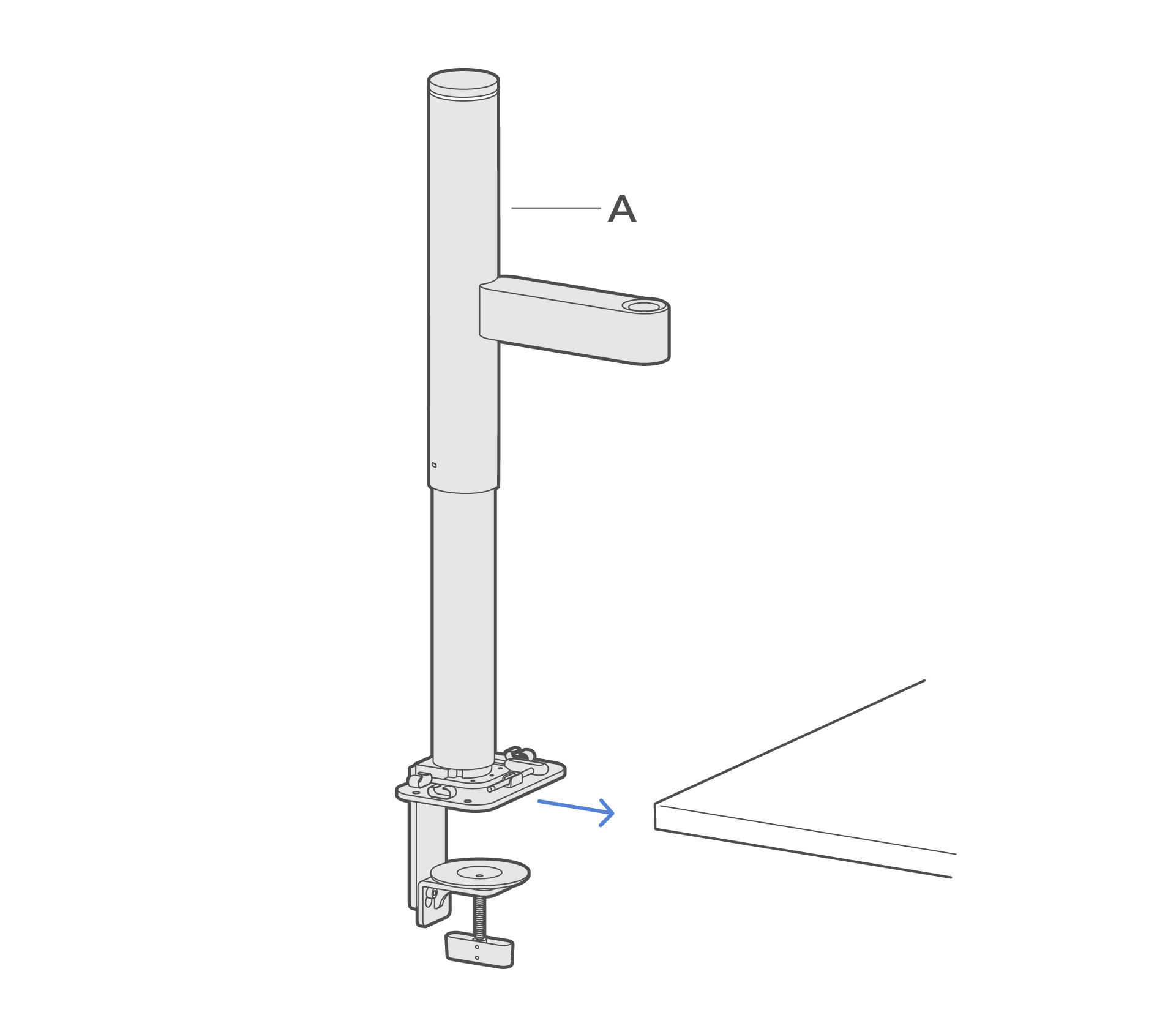 Slide the arm assembly (A) onto the edge of your desk.