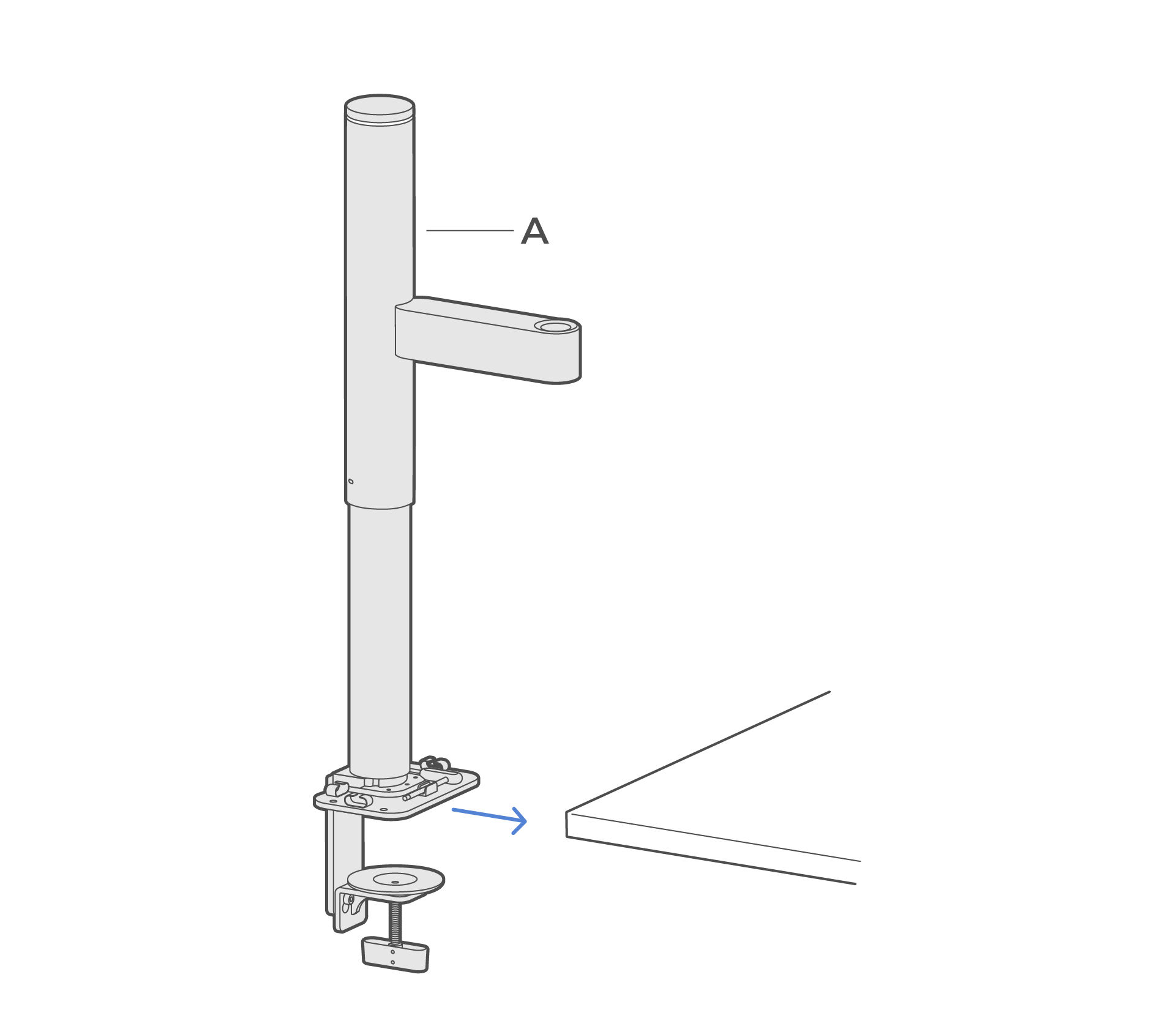 Slide the arm assembly (A) onto the edge of your desk.