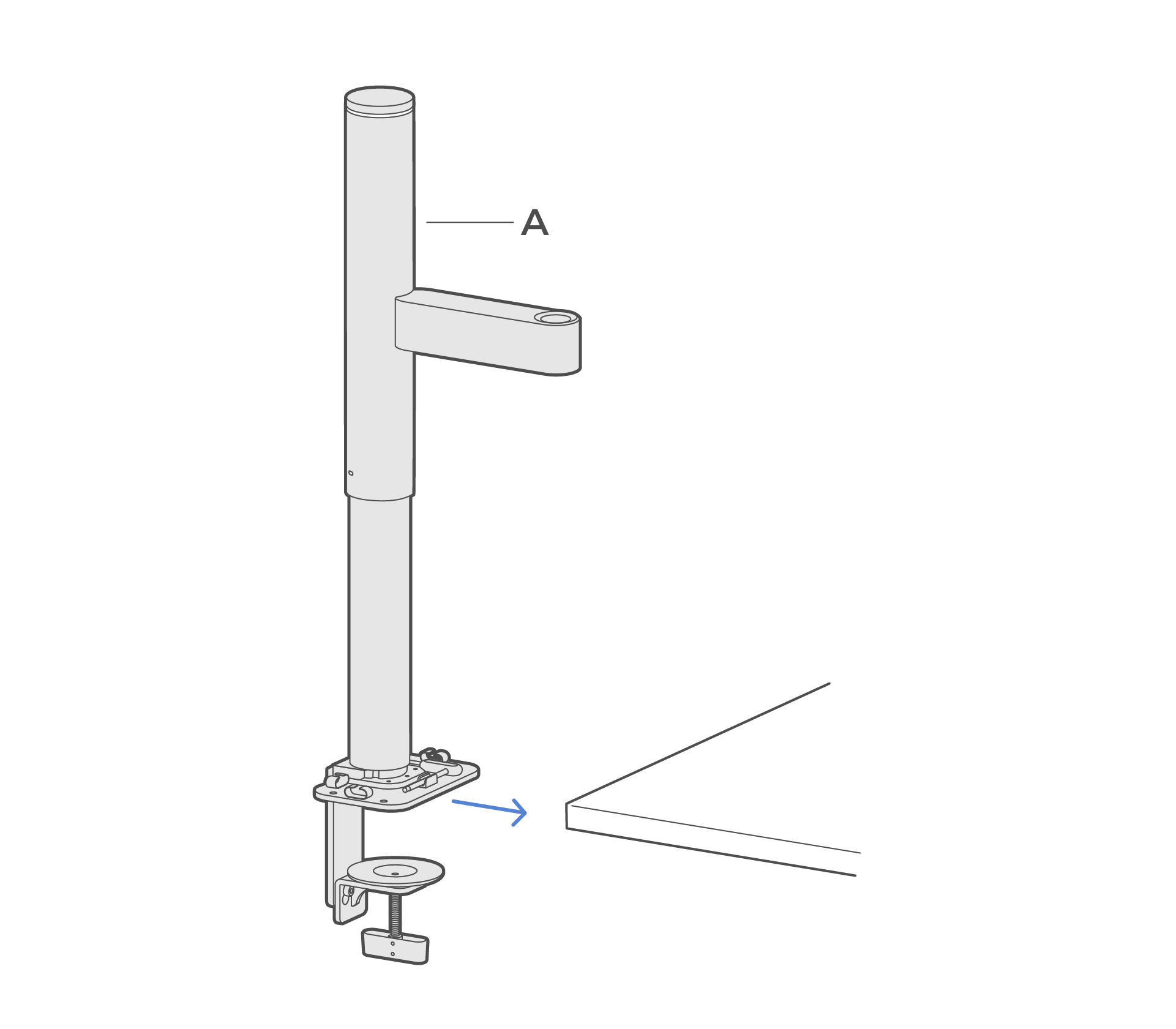 Slide the arm assembly (A) onto the edge of your desk.