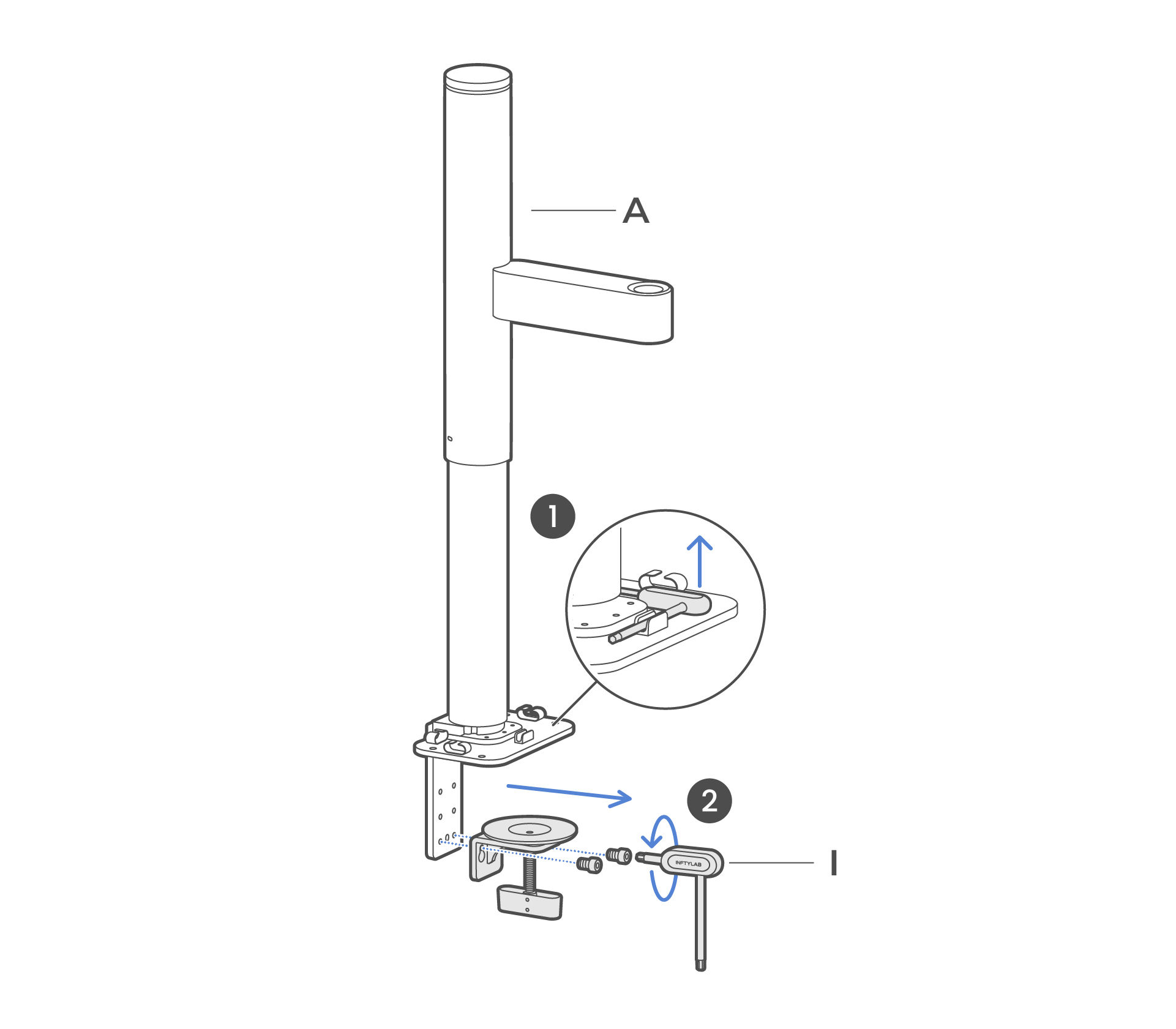 Use the 4 mm hex key to remove the clamp assembly from the lower bracket.