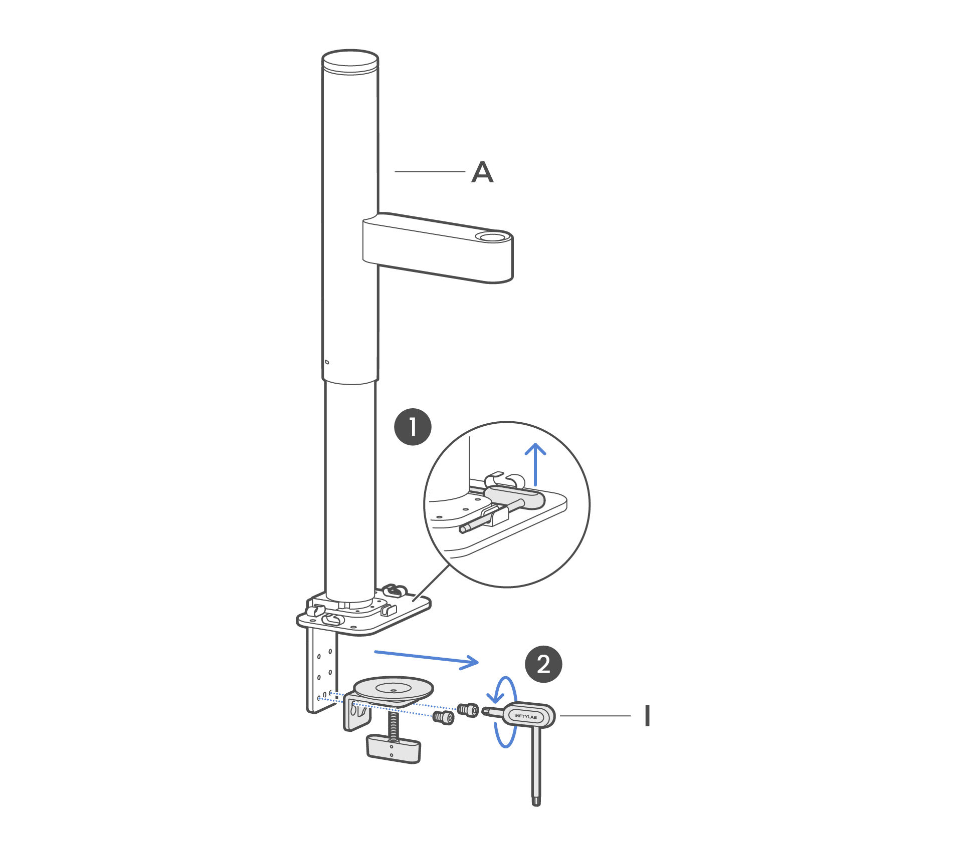Use the 4 mm hex key to remove the clamp assembly from the lower bracket.