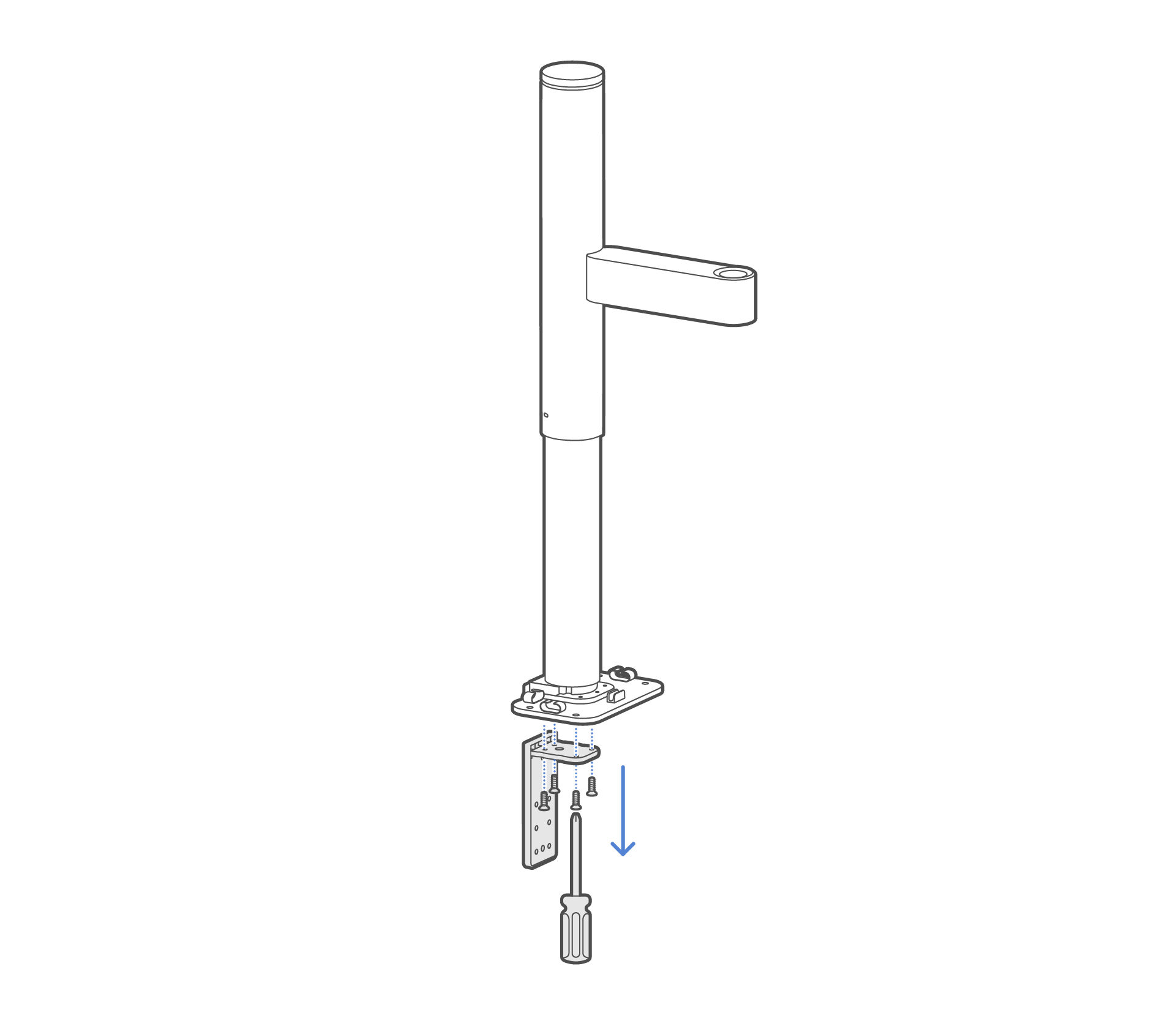 Detach the lower bracket from the bottom of the main pole.