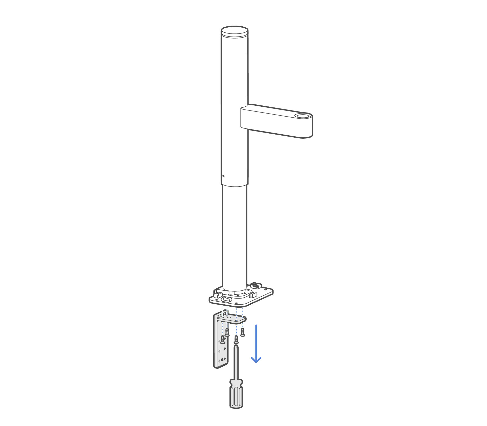 Detach the lower bracket from the bottom of the main pole.