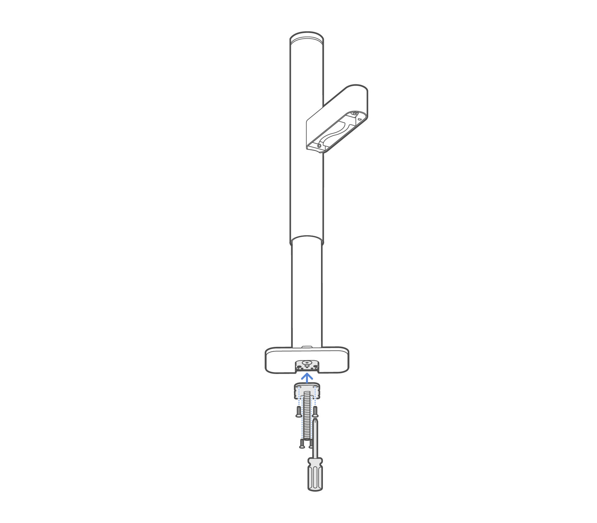 Secure the grommet bolt to the bottom of the base using the screws.