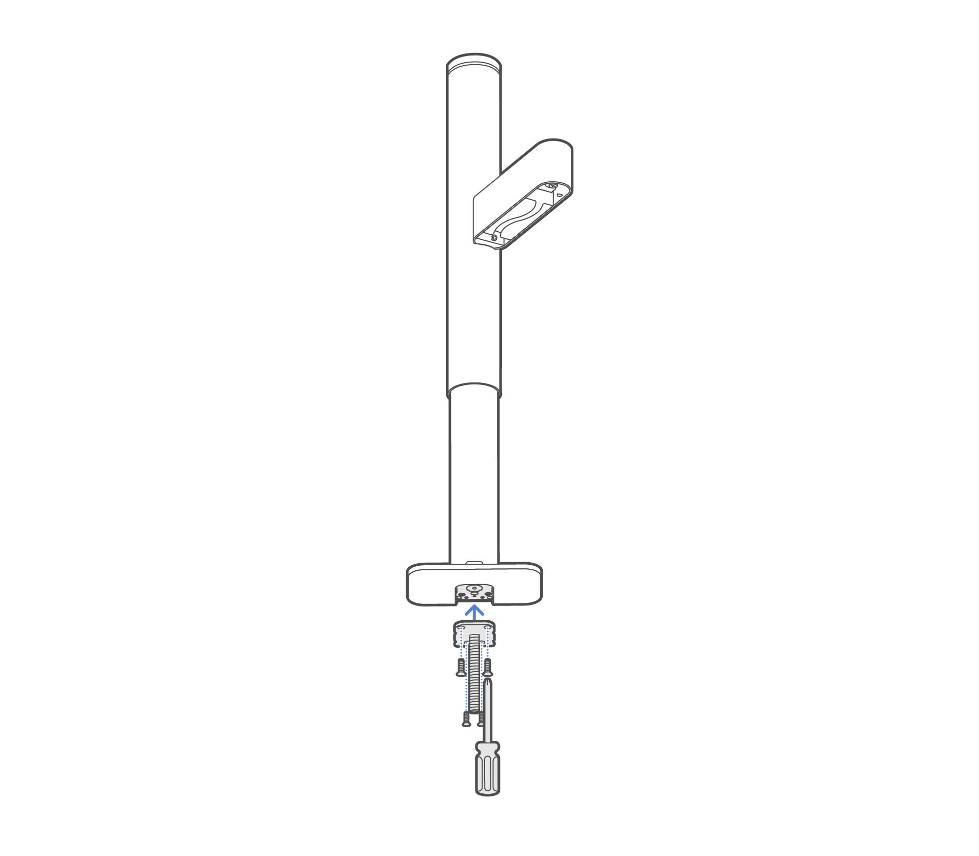 Secure the grommet bolt to the bottom of the base using the screws.