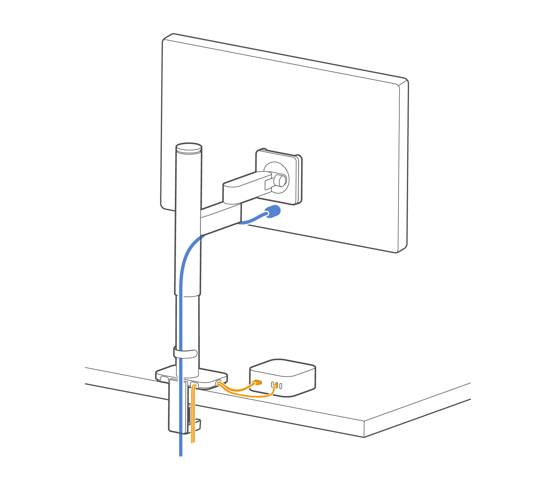 Once your Studio Arm is set up, use the built-in cable management to keep your workspace clean.