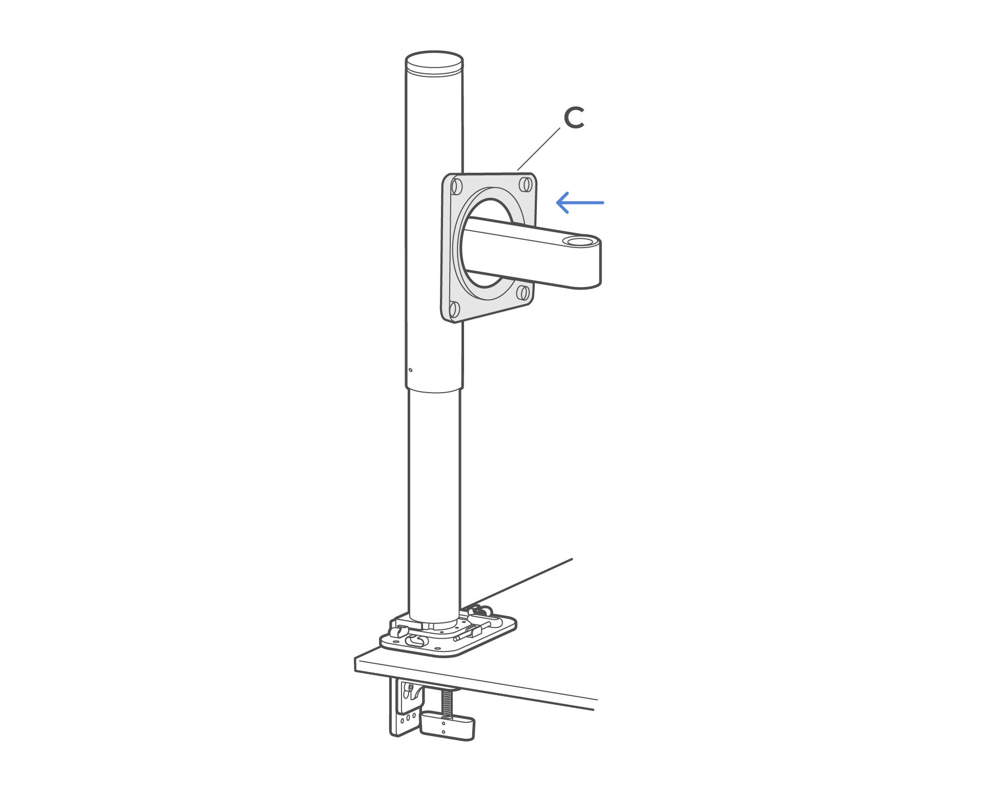Thread the VESA cover (C) onto the lower arm.