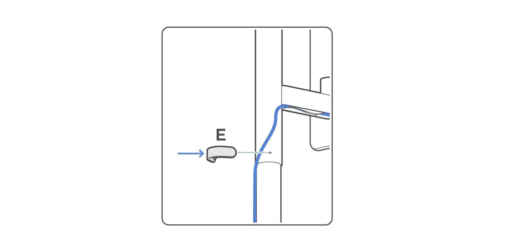 Snap the cable clip (E) into the slots on the back of the pole to keep the cables in place.