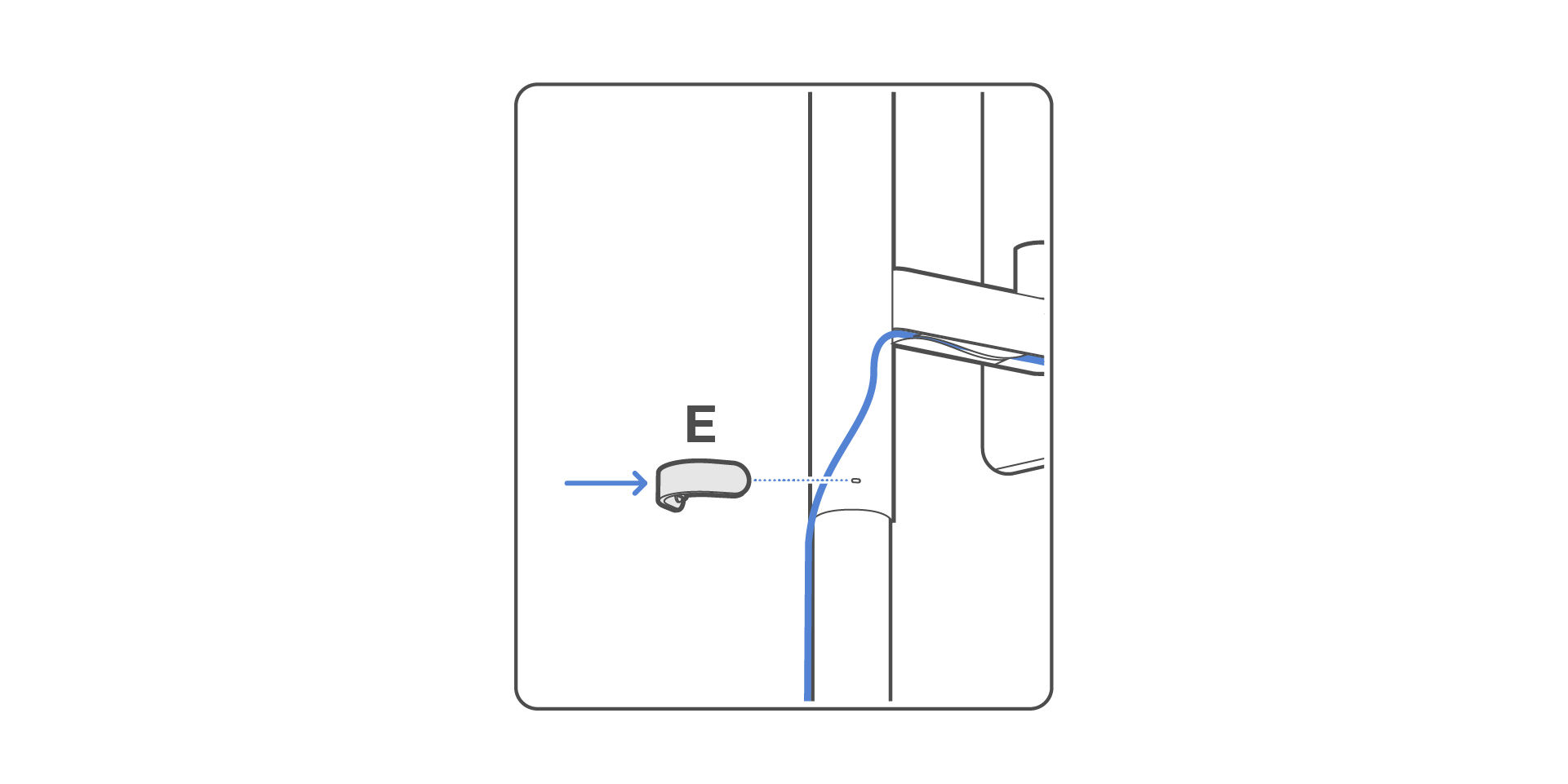 Snap the cable clip (E) into the slots on the back of the pole to keep the cables in place.