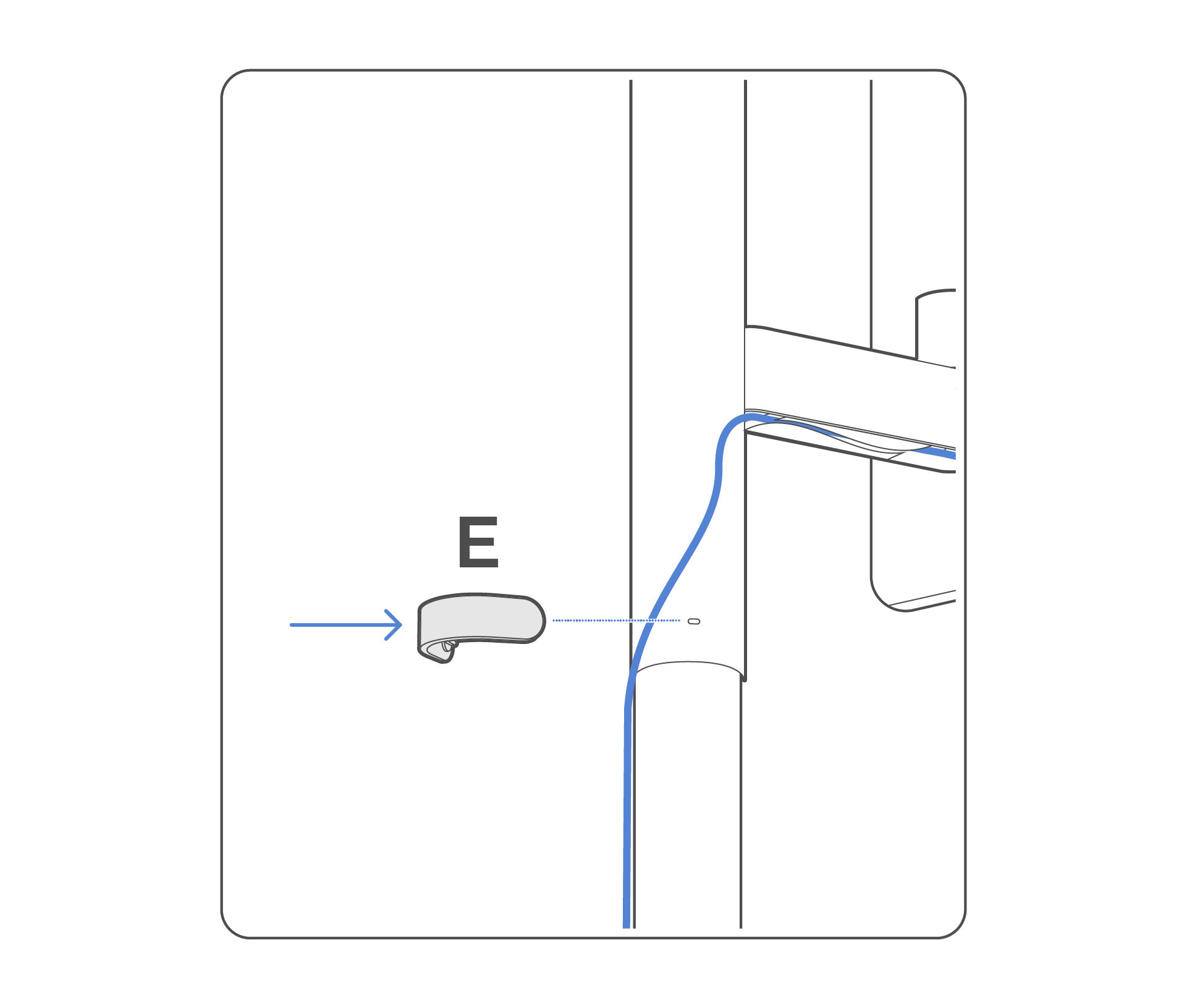 Snap the cable clip (E) into the slots on the back of the pole to keep the cables in place.
