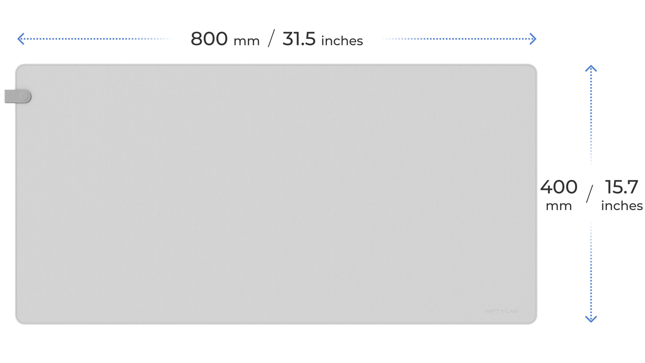 FLOW Desk Mat dimensions diagram — 800mm length, 400mm width