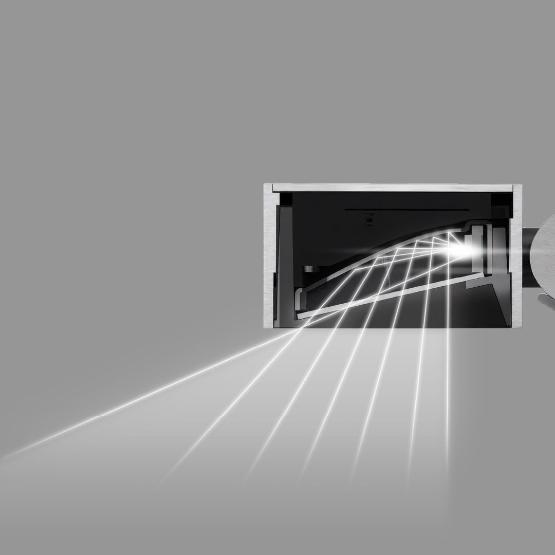 BenQ iScreenBar featuring ASYM-Light™ optical technology with an 18° cutoff angle to illuminate the desk while reducing screen glare and direct eye exposure.