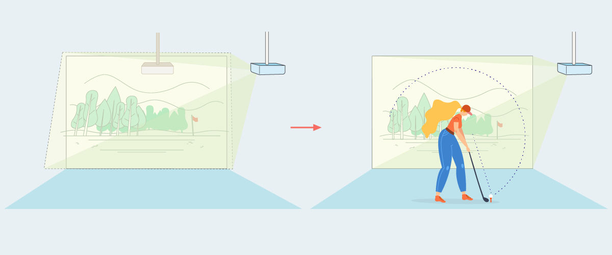 Mount the projector on the ceiling but off to the side and utilize 2D keystone correction to correct any image distortions