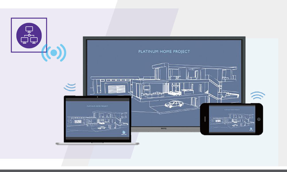 Wirelessly share your presentation from your notebook, Chromebook, or even mobile phone right to the screen. And even control your notebook from the display.