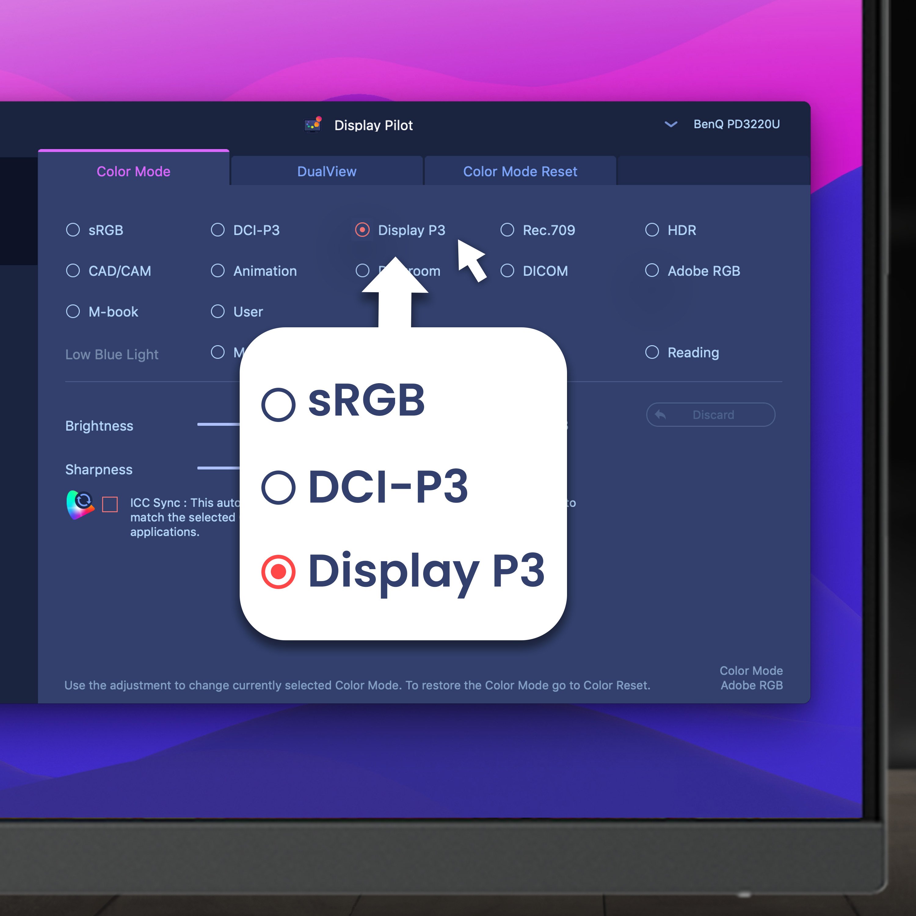 BenQ ICCsync not only directly installs pre-calibrated ICC profiles onto your Mac. Free from all exhausting settings, with BenQ Display Pilot, one step does all.