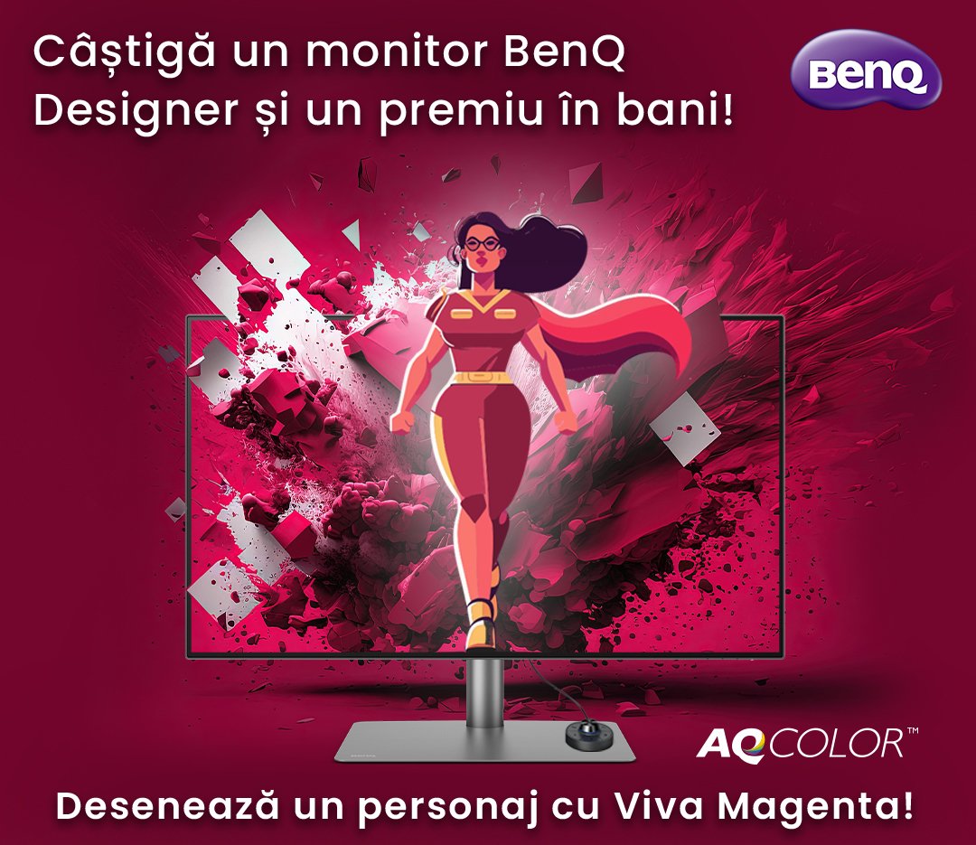BenQ DesignVue Contest 2023 - Viva Magenta Realizaţi un personaj original inspirat de culoarea anului Pantone, Viva Magenta, pentru a avea şansa de a câştiga un monitor de designer BenQ de calitate superioară şi premii în bani!