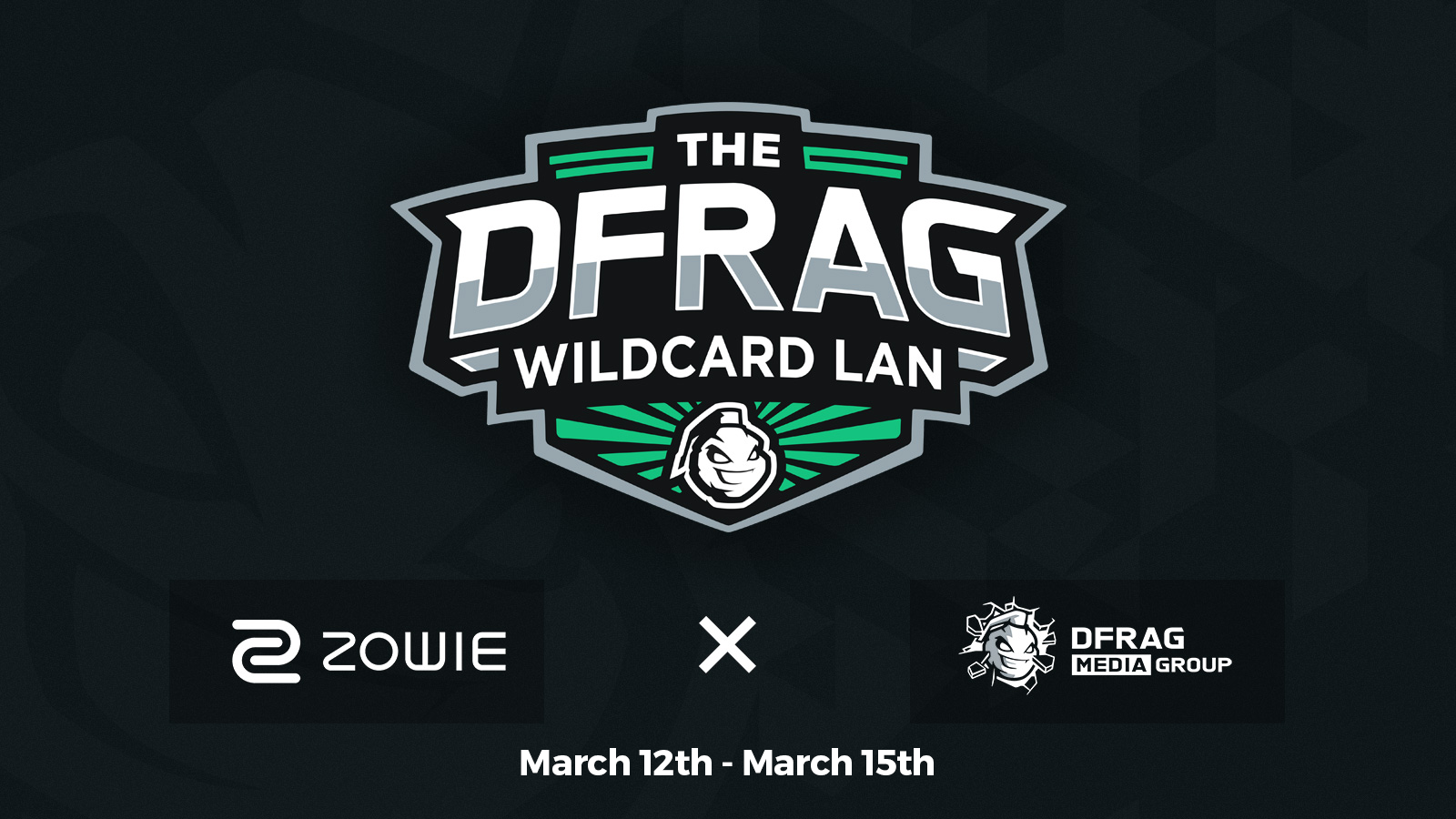 An image showcasing a partnership between DFRAG and ZOWIE, for the DFRAG Wildcard Tournament happening between March 12th to 15th 2026.