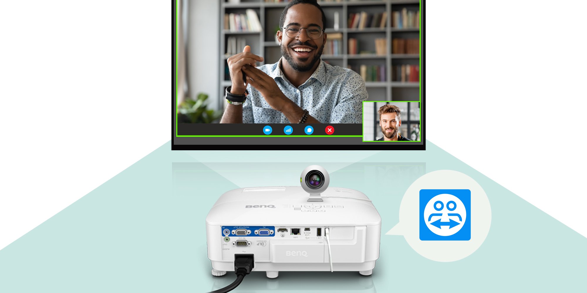 It's easy to start a video conference with BenQ Smart Projector for Business EW800st and DVY21  webcam. 