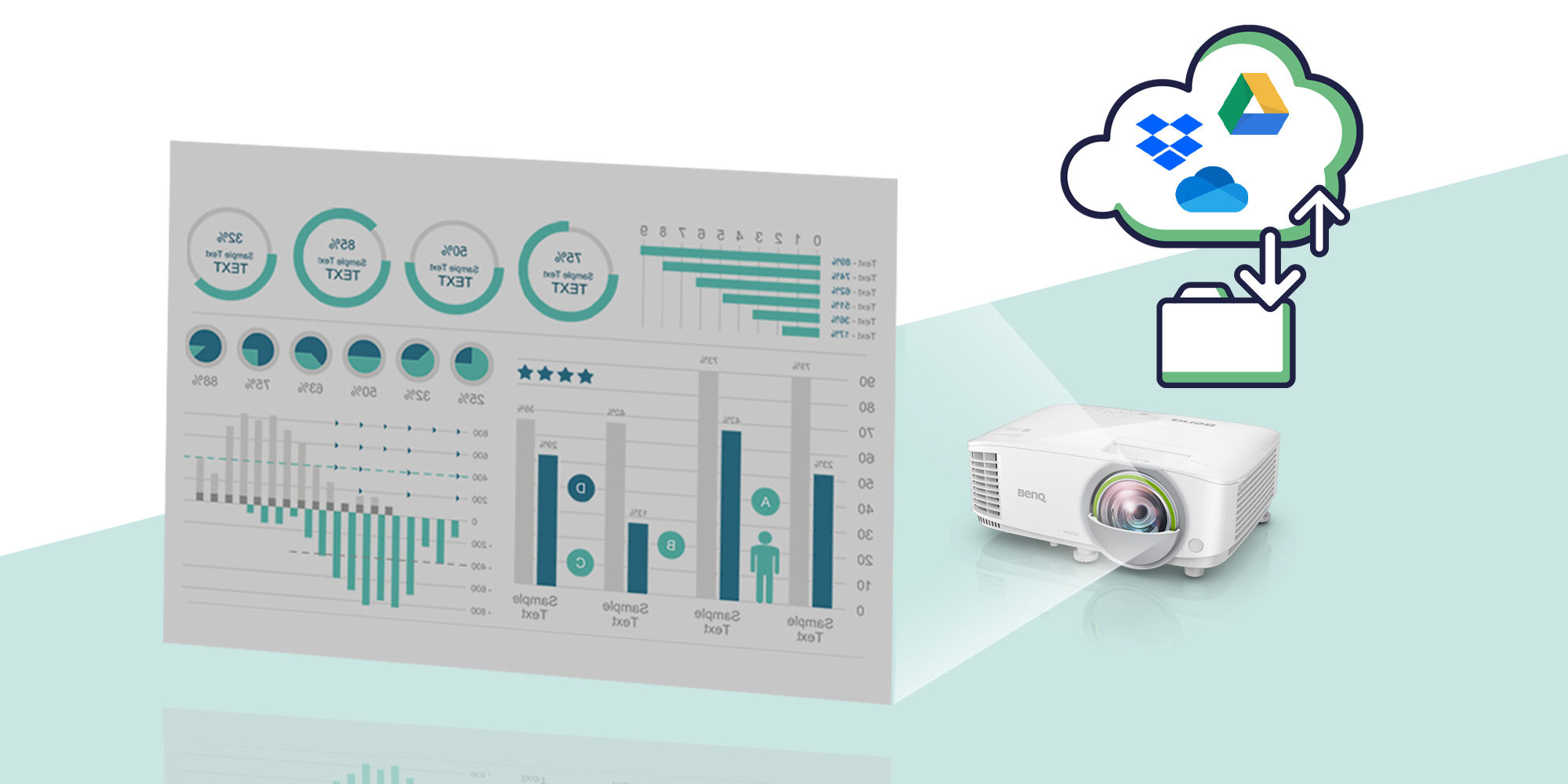 Layanan cloud yang tersedia di proyektor pintar untuk bisnis EX800ST BenQ memungkinkan akses file pribadi tanpa laptop.