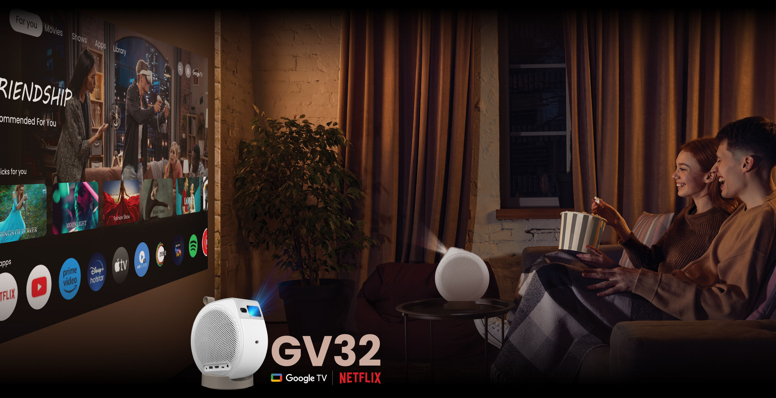 BenQ GV32 portable ceiling projector for laid-back bedroom movie nights 