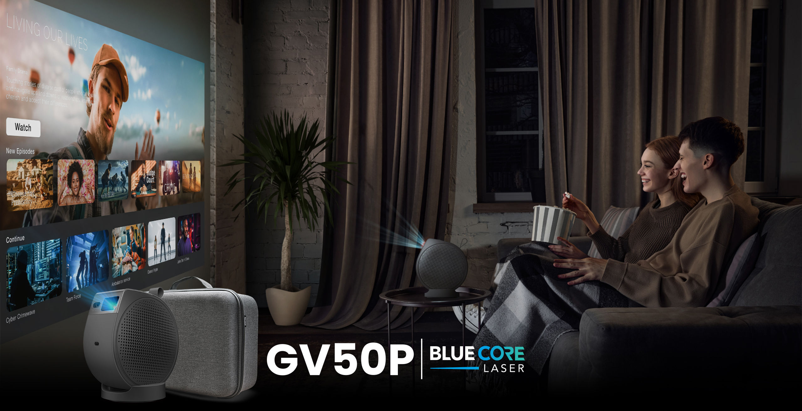 BenQ GV50P portable ceiling projector for bedside movie nights in bedroom