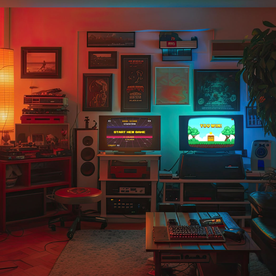 retro game room with classic console