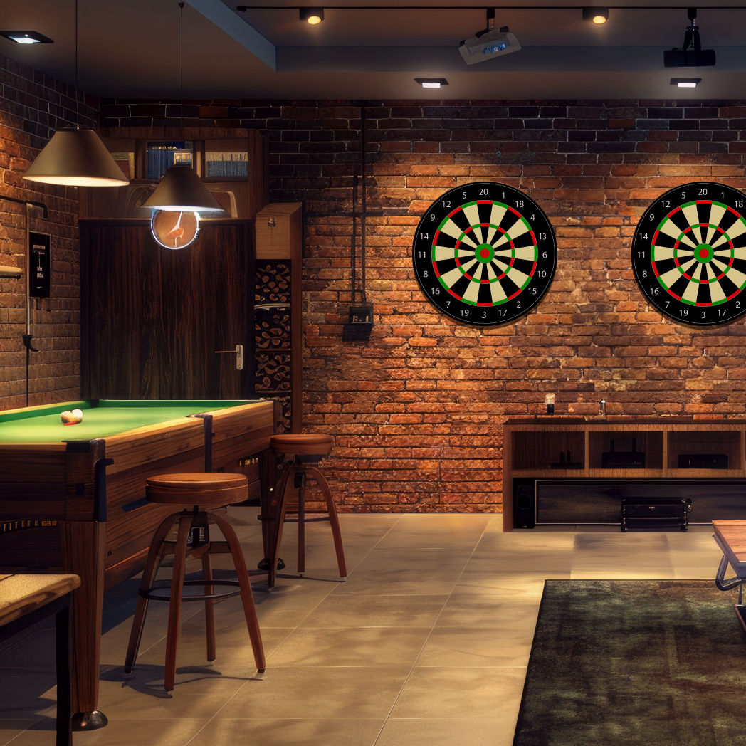 retro game room with dartboard