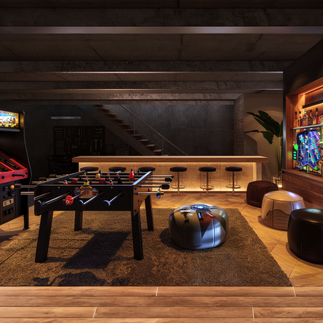 retro game room with foosball