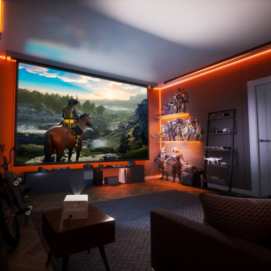 large game room with gaming projector