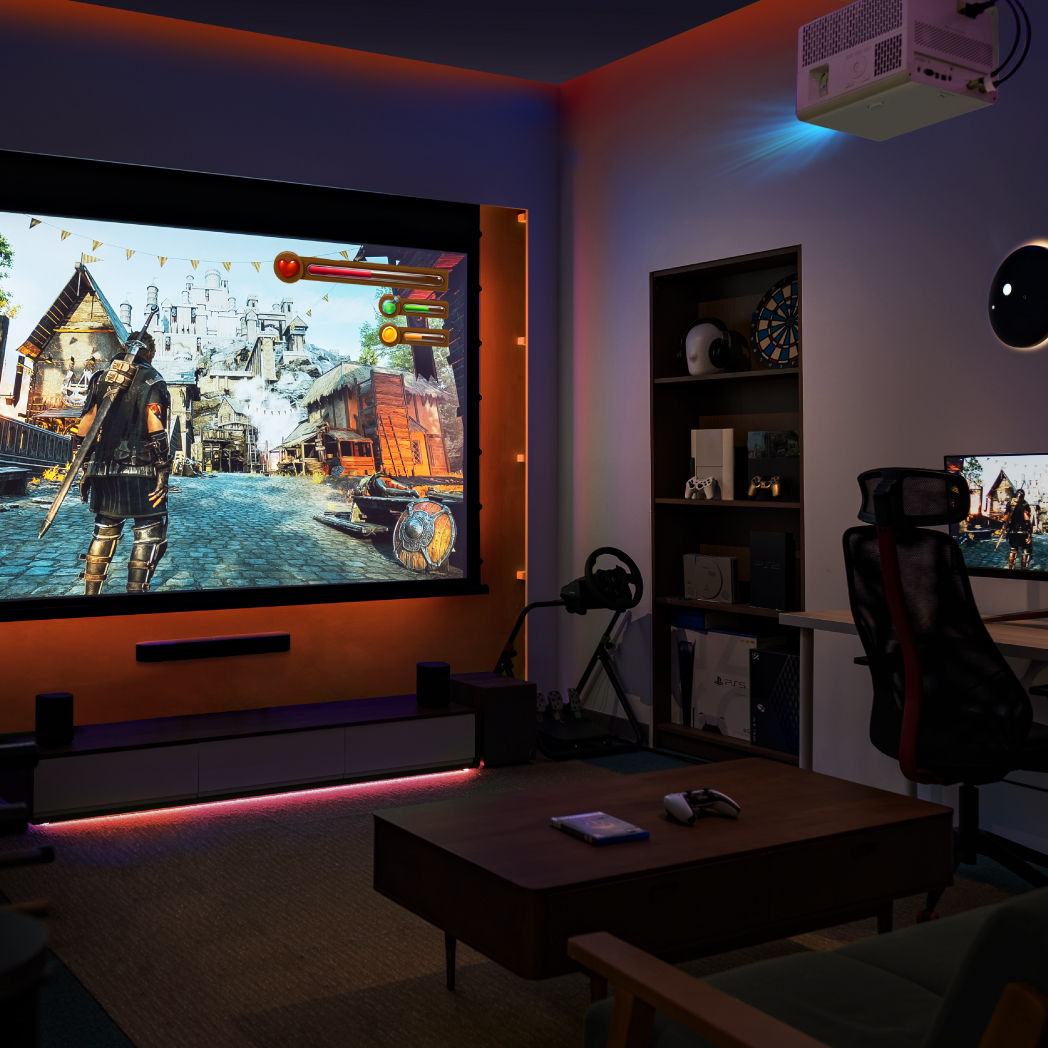 projector game room with PC and gaming projector