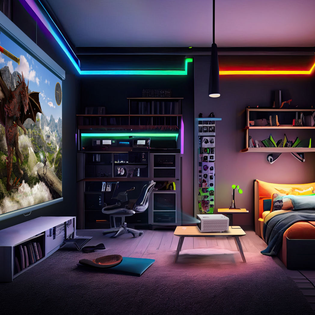 projector game room with llighting