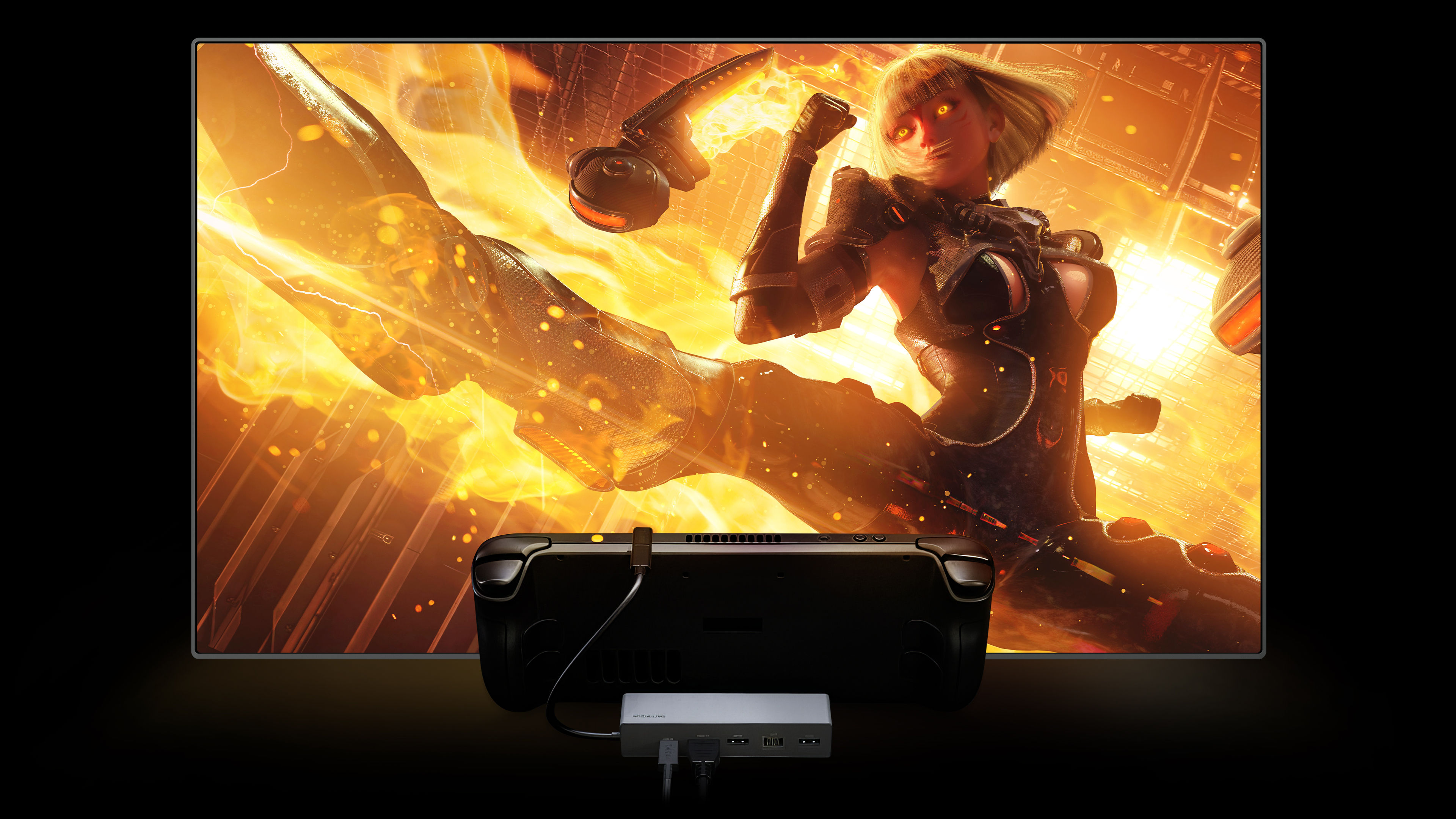 4K 120Hz, 1080p 360Hz and HDR10 visuals via HDMI 2.1 output for Steam Deck gaming with vivid detail.