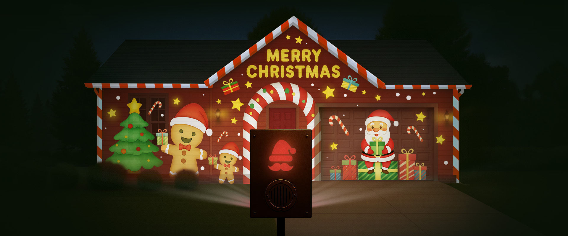 Easy setup and everything you need in one place for your Christmas holiday house projection mapping.